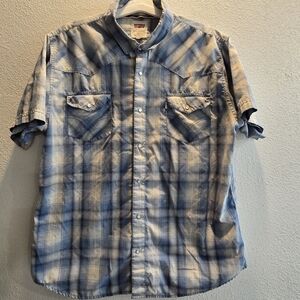 Levi’s Western Pearl Snap Shirt XXL Blue Plaid Cowboy Workwear Vintage Style